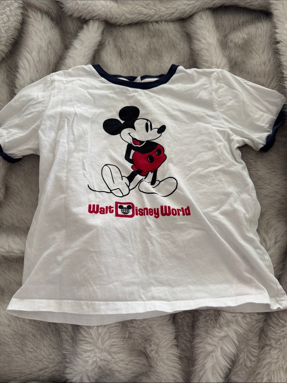 Disney White Tee with Navy Trim and Red Mickey Graphic xl